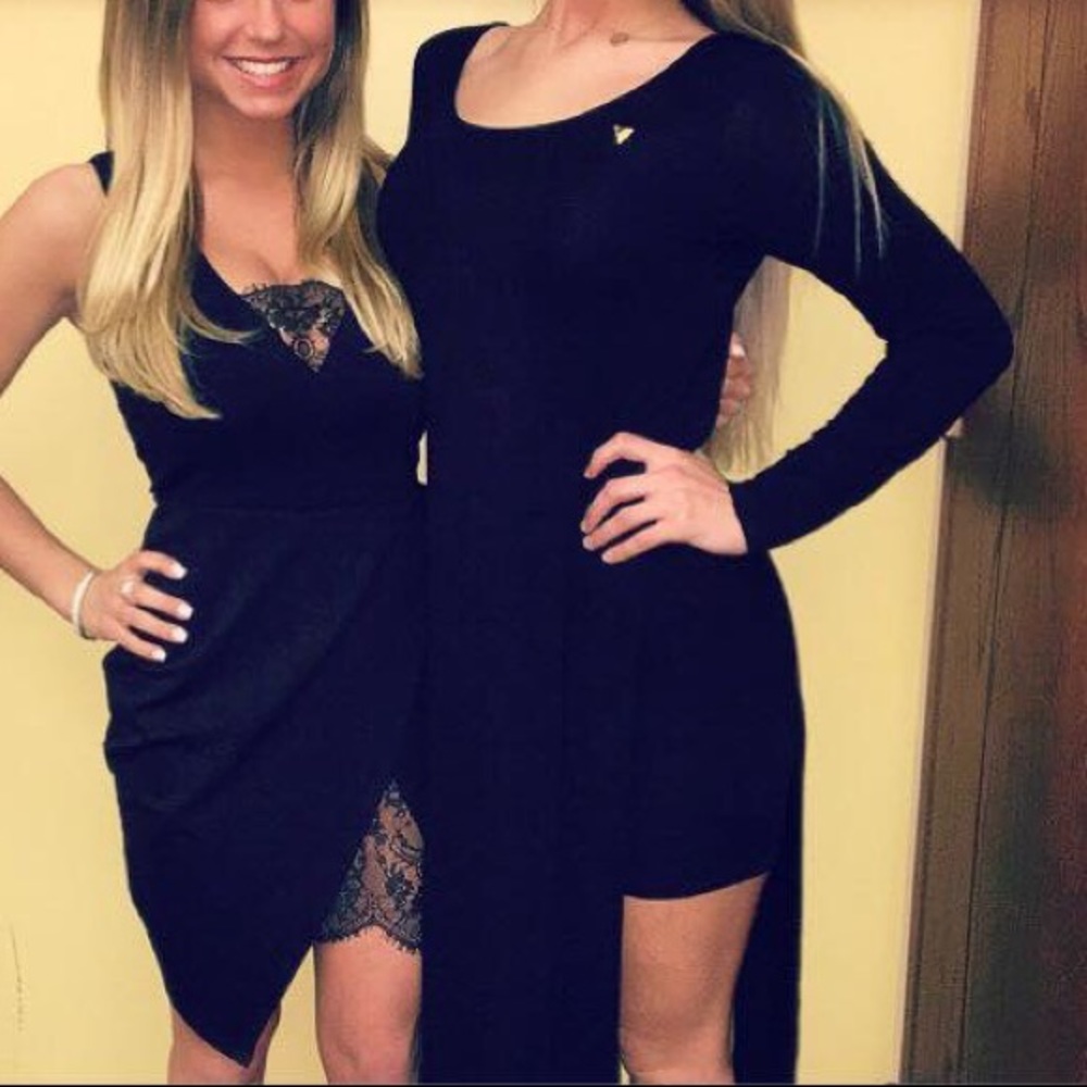 (Right) FRANCESCAS long sleeve highlow black dress